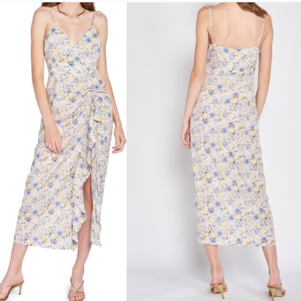 Anthropologie x En Saison Sz M Floral Midi Ruched Side Slit Dress NWT